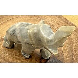 Vintage Handcarved Marble/Stone Carved Elephant Figurine, Grey/Black 2.75” Tall